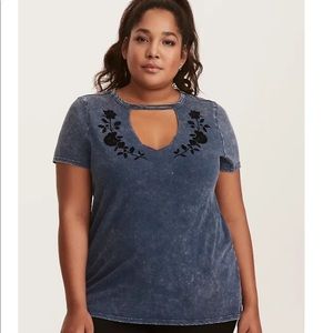 Torrid Faded Blue Embroidered Choker Top